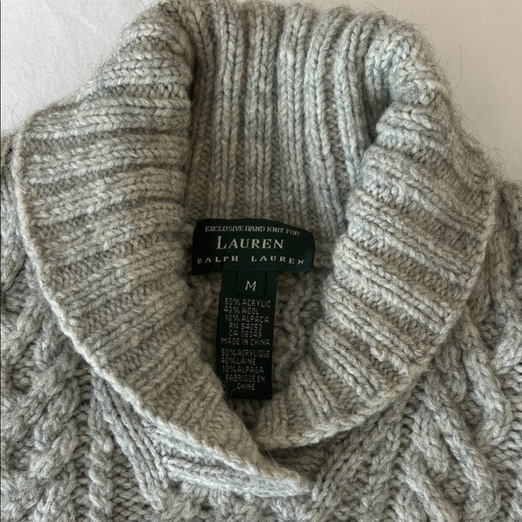 Lauren Ralph Lauren Women's Cable Knit Turtleneck Sweater in Gray M - Picture 2 of 5